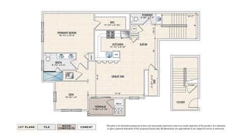 Floor plan for 1 bed, 1.5 baths, 1600 sqft